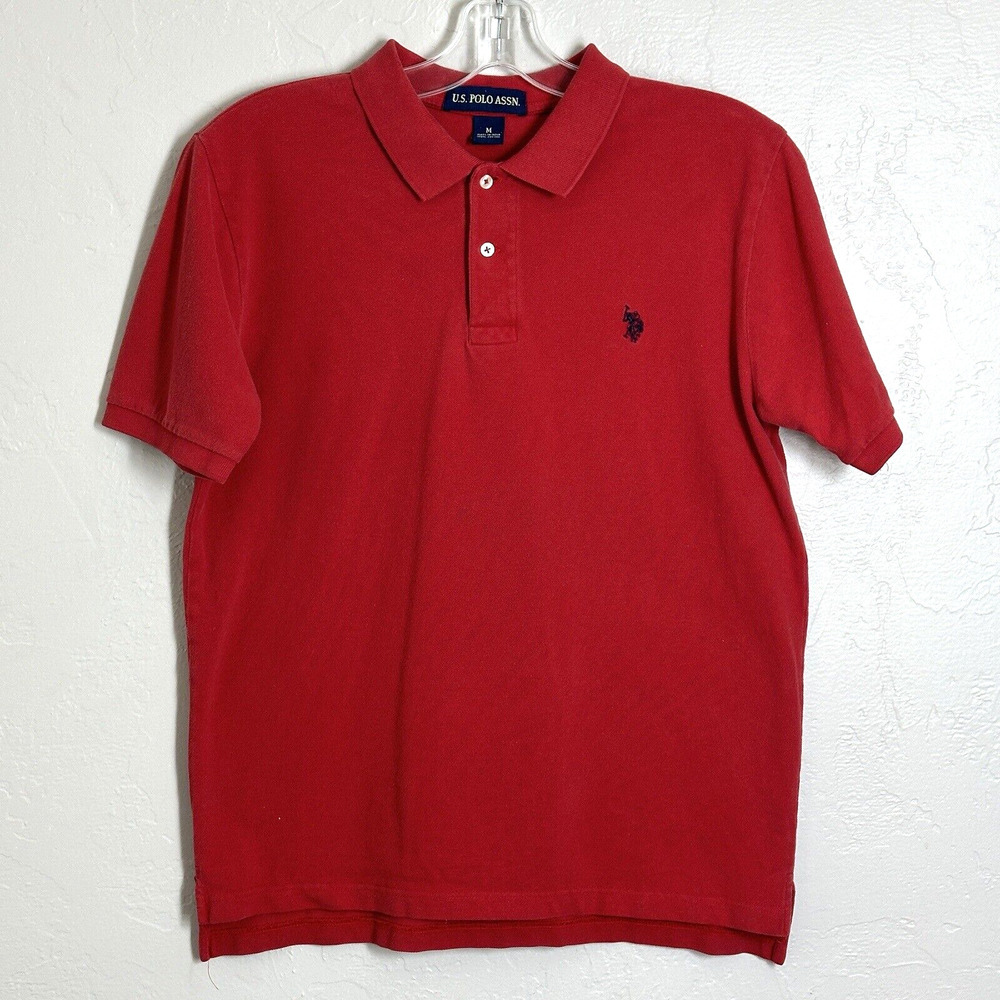 US Polo Assoc Shirt Men M Red Cotton Short Sleeve Collared Pullover